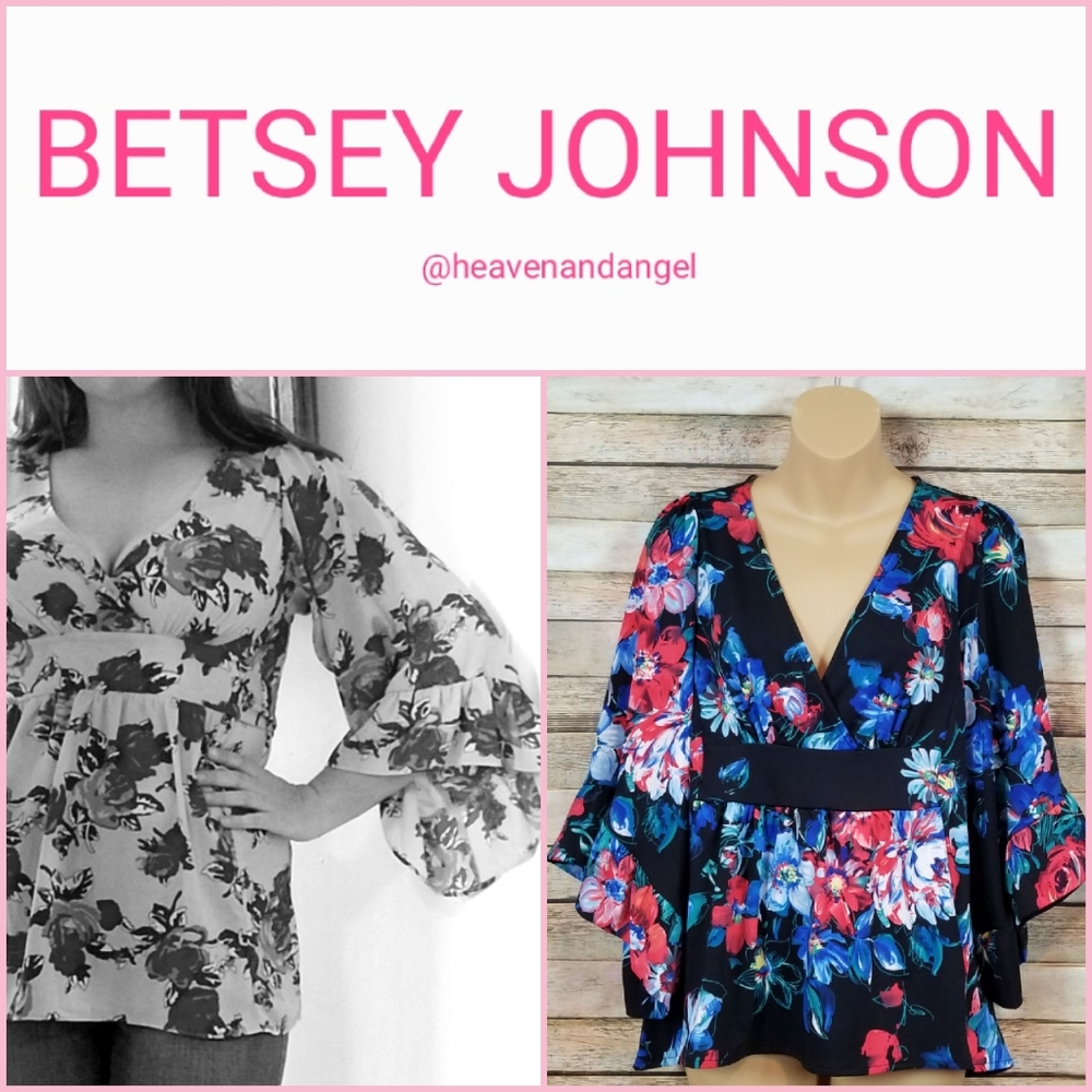 Betsey Johnson Floral Stretch Knit Ruffle Bell Sleeve Kimono Top